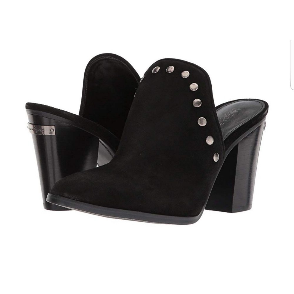 Micheal Kors Louise suede mules w/ gunmetal studs